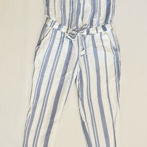 LOFT Blue and White Striped Jumpsuit